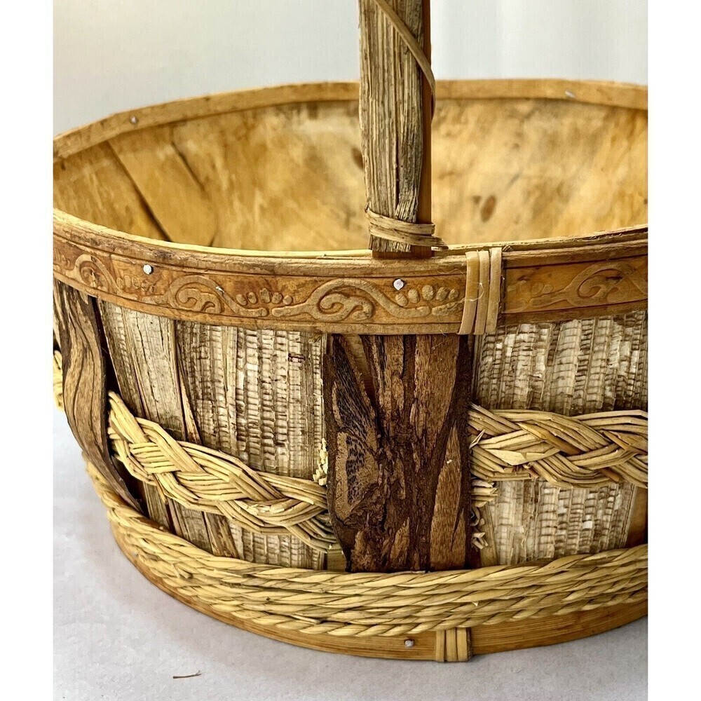 Rustic Hand Woven Basket Raw Birch/Bark Decorative Trim Primitive Boho Farmhouse - Picture 9 of 16